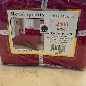 Tree Organic Hotel Quality Crimson King Sheet Set, Cotton Percale, 2800 thread